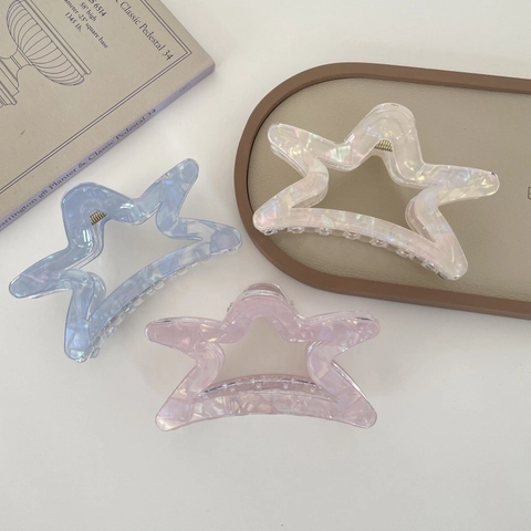 Large Hollow Star Acetate Hair Claw Clip Elegant Geometric Star Shape Marbled Texture Hair Accessories For Women Girls