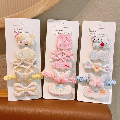 Zoete Geruite Strik Haarclips Collectie Voor Kinderen Schattige Hars Dier Konijn Kat Eendenbek Clips Stof Banden Meisjes Haaraccessoires