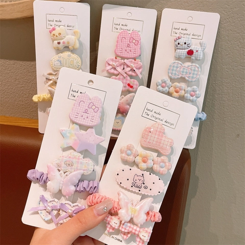 Zoete Geruite Strik Haarclips Collectie Voor Kinderen Schattige Hars Dier Konijn Kat Eendenbek Clips Stof Banden Meisjes Haaraccessoires