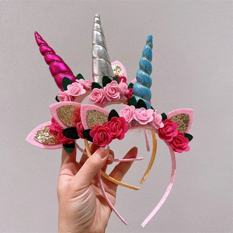 Kinder Einhorn Haarreif Mit Stoffblumen Und Pailletten Für Halloween Geburtstag Party Kostüm Cosplay Haarschmuck