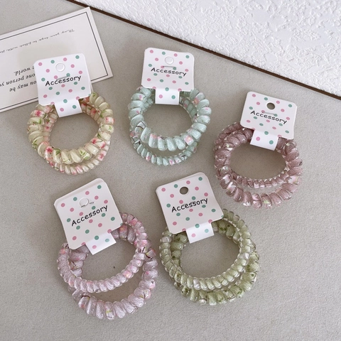Floral Bedruckt Spiral Haargummi Kunststoff Harz Telefonkabel Haarbänder Keine Falte Elastisch Haarschmuck Für Kinder Mädchen