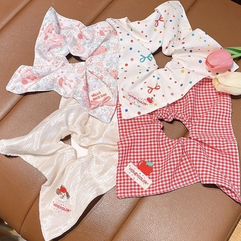 Meisjes Zoete Bloem Geruit Stof Scrunchies Schattig Borduurwerk Strik Haarelastiekjes Katoenmix Haaraccessoires Voor Kinderen