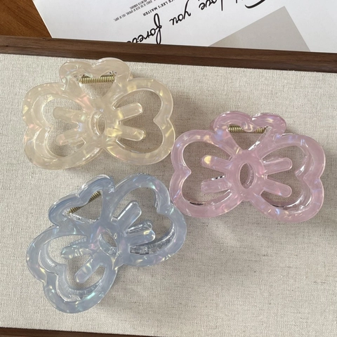 Iridescent Acrylic Butterfly Bowknot Hair Claw Clip For Women Elegant Hollow Out Shark Clip Hair Styling Accessories