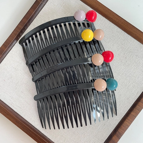 Korean Style Simple Plastic Insert Comb For Kids Girls Colorful Resin Bead Decor Non-slip Hairbrush Styling Accessories