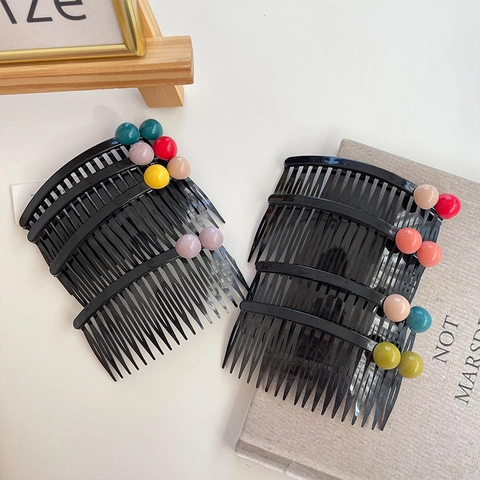 Korean Style Simple Plastic Insert Comb For Kids Girls Colorful Resin Bead Decor Non-slip Hairbrush Styling Accessories