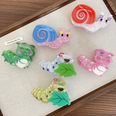 Cartoon Snail Caterpillar Hair Claw Clips For Kids Girls Cute Animal Acrylic Marble Pattern Hair Accessories Sweet Hairpin
