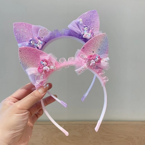 Cerchietto per Capelli Bambini Orecchie da Gatto Unicorno Cartoon Glitter Fiocco Accessori per Capelli per Ragazze Festa