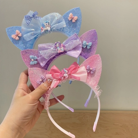Cerchietto per Capelli Bambini Orecchie da Gatto Unicorno Cartoon Glitter Fiocco Accessori per Capelli per Ragazze Festa