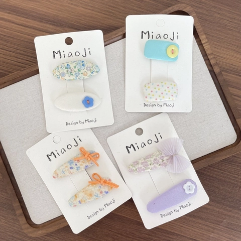 Koreanischer Stil Stoff Haarklammern Süß Blumen Kariert Schleife Knopf Dekor Baby Mädchen Kleinkind Haarspangen Niedliche Pony Seitenclips Haarschmuck