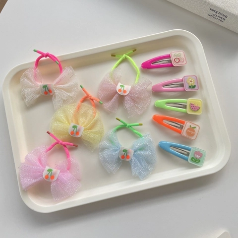 Handgefertigter Stoff Kinder Haarschmuck Netzschleife Haargummi Und Muster BB Clip Für Mädchen Süße Prinzessin Kollektion