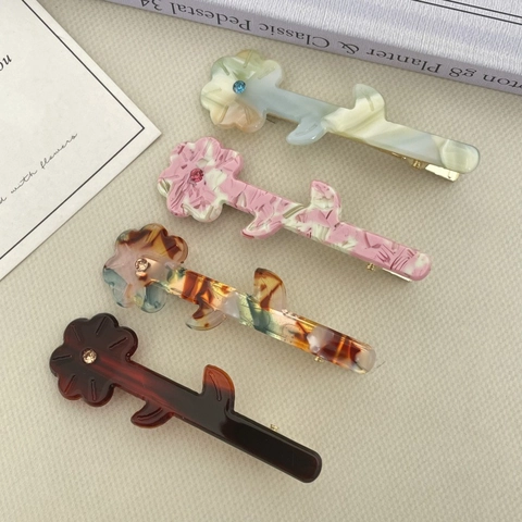 Fermaglio per Capelli a Fiore in Acetato Vintage per Donna Stile Coreano Floreale a Becco d'Anatra con Strass Accessori per Capelli Eleganti