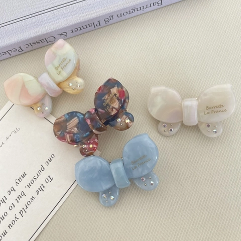 Franse Acetaat Vlinder Haarclip Met Strass Elegant Marmerpatroon Eendenbekclip Voor Vrouwen Haaraccessoires