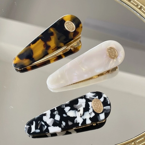 Vintage Acetaat Waterdruppel Haarclip Met Gouden Metalen Plaat Schildpad Marmer Patroon Koreaanse Stijl Eendebek Zijclip Voor Dames Haaraccessoire