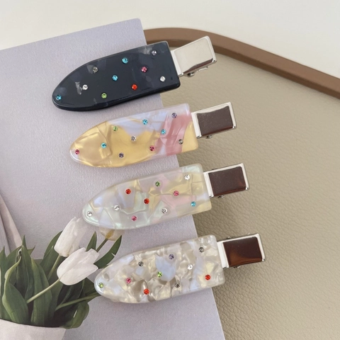 Barrette à Cheveux en Acétate Marbré Avec Strass Colorés Élégante Pince à Bec pour Femmes Accessoires de Mode