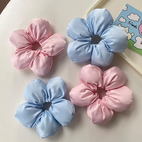 Übergroßes 3D Satin Blume Haargummi Für Damen Koreanischer Stil Elegantes Elastisches Haarband Süßer Floral Ponytail Halter