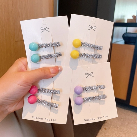 Pinzas para el Cabello de Perlas Coloridas Con Strass para Niñas Pinzas de Pato Accesorios de Moda para el Cabello Niños