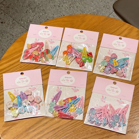Ensemble d'Accessoires de Cheveux pour Enfants Couleur Gelée Fruit Étoile Cœur Pinces BB Résine 3D Élastiques Décoratifs pour Filles Cadeau