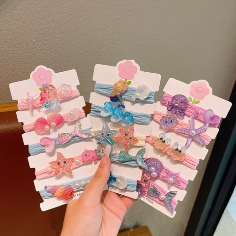 Lindas Gomas para el Pelo Tema Océano Niños Con Amuletos de Resina Estrella de Mar Concha Sirena Accesorios para el Cabello Niña