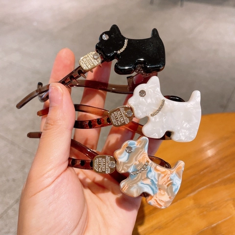 Pince a Capelli in Acetato a Forma di Scottish Terrier Decorata con Strass Clip a Banana Torta Donna Elegante Forcina Animale