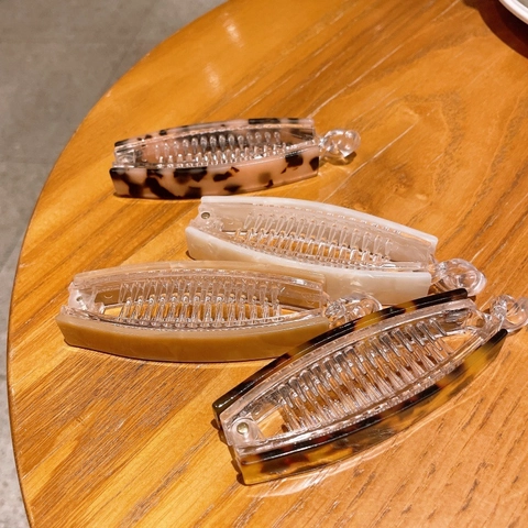 Vintage Leopardenmuster Zelluloseacetat Bananen Haarclip Rutschfest Schildpatt Marmor Haarschmuck Für Damen Pferdeschwanz