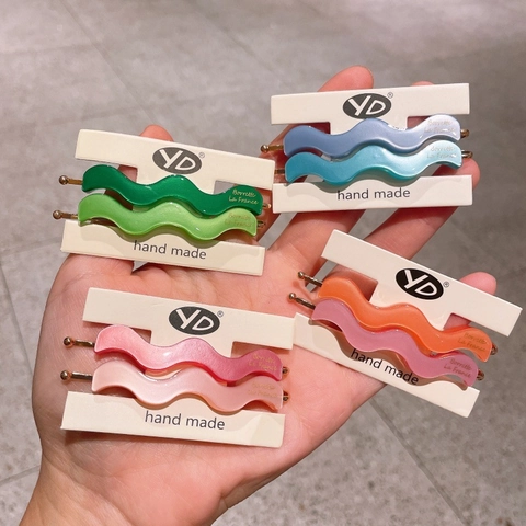Korean Style Acetate Wave Shape Hair Clip For Women Elegant Matte Gold Label Bobby Pin Sweet Side Hairpin Set Accessory