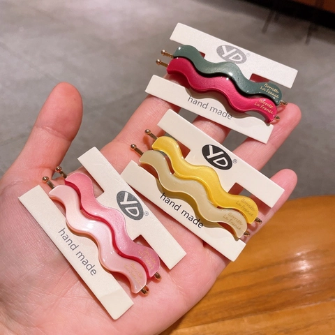 Korean Style Acetate Wave Shape Hair Clip For Women Elegant Matte Gold Label Bobby Pin Sweet Side Hairpin Set Accessory