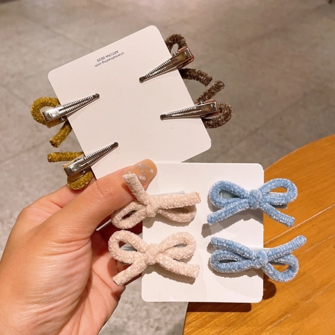 Faux Lamb Wool Bow Hair Clips For Girls Cute Plush Duckbill Clips Japanese Style Autumn Winter Hair Accessories Headwear