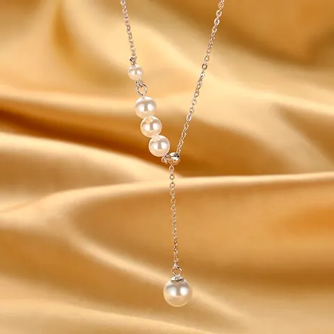 Collana Lariat in Rame Minimalista Francese Con Perla Artificiale Placcato Oro Argento Regolabile a Forma di Y per Donna