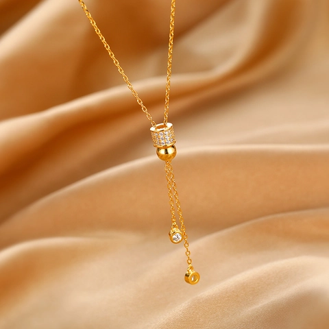 Elegante Collar Lariat de Cobre y Circonia con Borla de Cilindro para Mujer Joyería de Lujo Ligero en Forma de Y Cadena de Clavícula Regalo