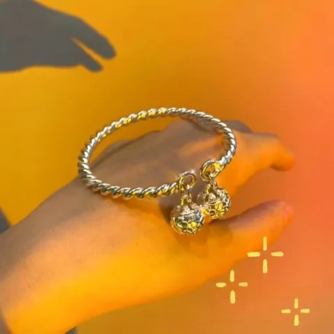 Retro Copper Silver Plated Twisted Rope Open Bracelet With Double Hollow Floral Bell Charms Ethnic Jewelry Gift For Women