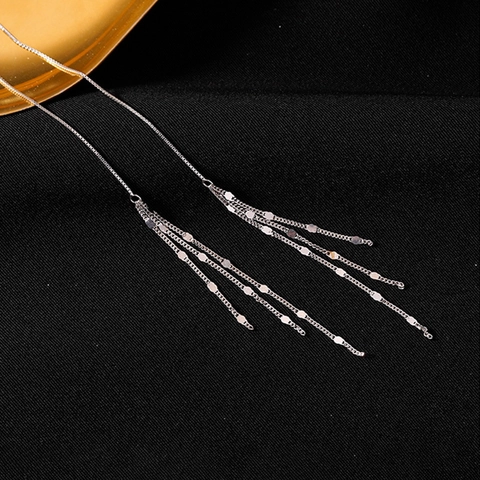 Minimalist Copper Silver Plated Sequin Tassel Threader Earrings For Women Elegant Long Chain Dangle Ear Line Fashion Jewelry