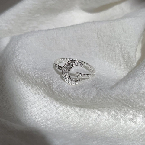 Minimalistisch Kupfer Texturiert Sichelmond Offen Ring Für Damen Strass Eingelegt Verstellbar Gehämmert Fingerring Modeschmuck