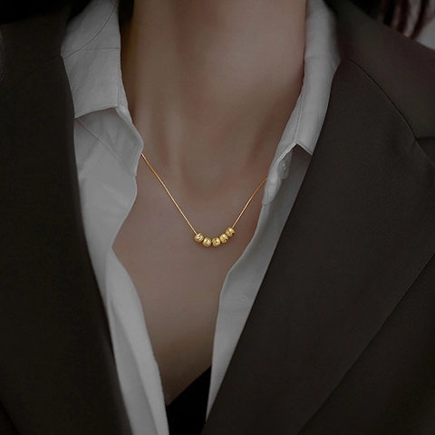 Vintage Koperen Kralen Halsketting voor Dames Goud Zilver Verguld Gelukskralen Minimalistische Sieraden Dagelijks Kantoorgebruik
