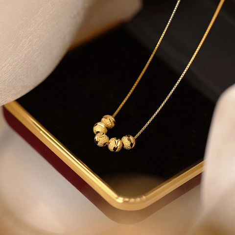 Vintage Koperen Kralen Halsketting voor Dames Goud Zilver Verguld Gelukskralen Minimalistische Sieraden Dagelijks Kantoorgebruik