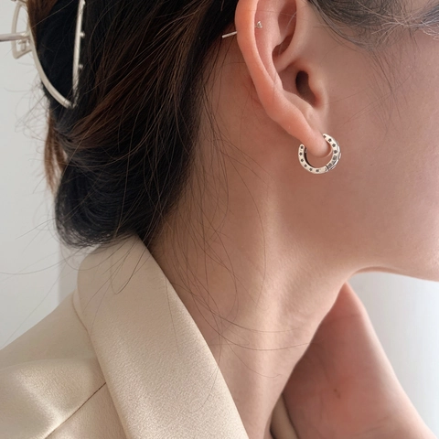 Korean Black White Checkerboard Hoop Earrings With 925 Sterling Silver Earring Post Vintage Copper Enamel Women Jewelry