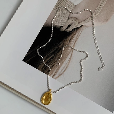 Minimalistische 925 Sterling Silber Anhänger Halskette Für Damen Vintage Lava Oval Vergoldet Silber Zweifarbig Kugelkette