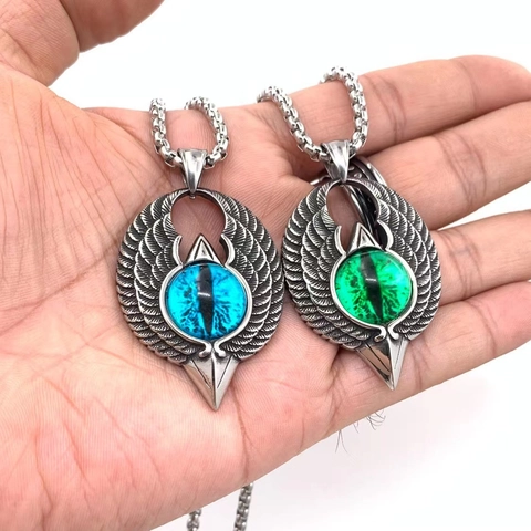 Collana con Ciondolo Malocchio ad Ala di Aquila in Acciaio Inossidabile Gotico per Uomo Gioielli Hip Hop Punk Rock Occhio di Drago