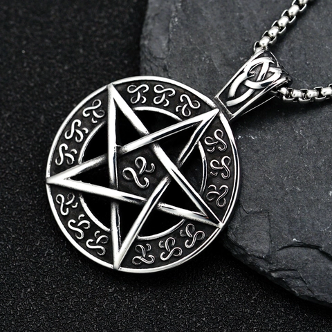 Ciondolo Pentagramma Vichingo Vintage Solo Senza Catena Acciaio Inossidabile Cerchio Magico Nodo Celtico Collana Uomo Gioielli