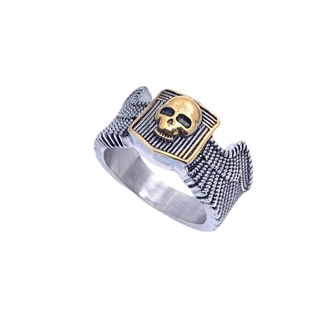 Vintage Punk Skull Ring Stainless Steel Two Tone Gothic Wing Engraved Band Ring For Men Biker Rock Hip Hop Jewelry
