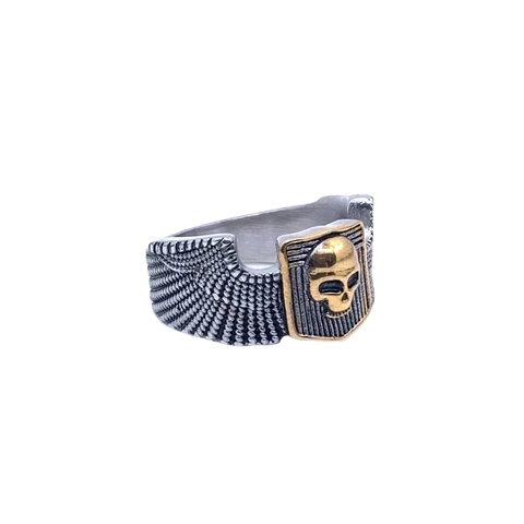 Retro Punk Stainless Steel Skull Ring For Men Gothic Wing Pattern Gold Silver Two Tone Hip Hop Biker Finger Ring Jewelry Gift