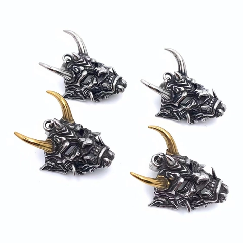 Vintage Hannya Maske Totenkopf Anhänger Halskette Edelstahl Gehörnter Dämon Ochsenhorn Punk Gothic Halsschmuck Für Herren Damen
