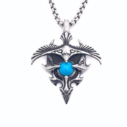 Collana con Ciondolo Aquila Volante in Acciaio al Titanio Vintage per Uomo Argento Antico Totem Tribale Turchese Artificiale Gioielli Hip Hop