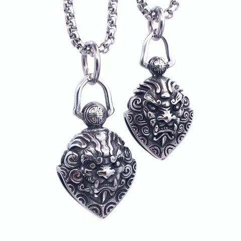 Collier Pendentif Tête de Bête Diting Vintage en Acier Titane Bijoux Chaîne Longue Hip Hop pour Hommes Femmes Style Punk Rétro