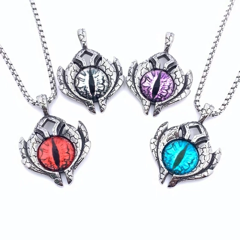 Vintage Boze Oog Hanger Halsketting Titaniumstaal Gotisch Draak Oog Sieraden Hip Hop Verouderd Box-Ketting Halsketting Voor Heren Dames
