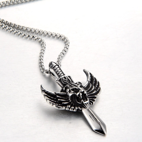 Gotisch Punk Leeuwenkop Zwaard Hanger Ketting Vintage Roestvrij Staal Vleugel Charm Voor Heren Rock Biker Sieraden