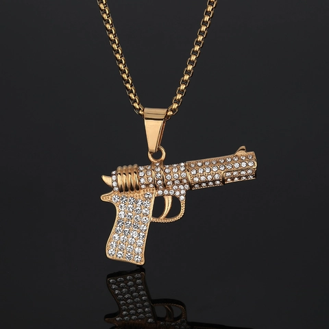 Colgante de Pistola Hip Hop de Acero Inoxidable 316 Con Circonita Helada Joyería Streetwear Para Hombre Mujer