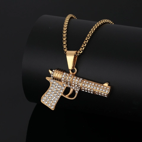 Colgante de Pistola Hip Hop de Acero Inoxidable 316 Con Circonita Helada Joyería Streetwear Para Hombre Mujer