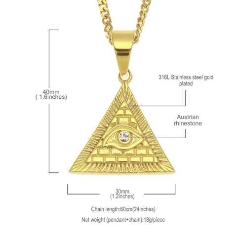 Edelstahl Hip Hop Retro Vergoldet Pyramide Auge der Vorsehung Anhänger Ohne Kette Strass Schmuck Für Unisex