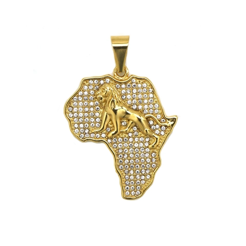 Hip Hop Africa Map Lion Pendant Gold Plated Stainless Steel Pave Rhinestone Iced Out Pendant Only Without Chain For Men