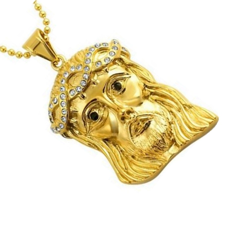 Hip Hop 316 Edelstahl Jesus-Kopf Anhänger Für Herren Pave-Strass Religiös Jesus Schmuck Ohne Kette Gold Stahl